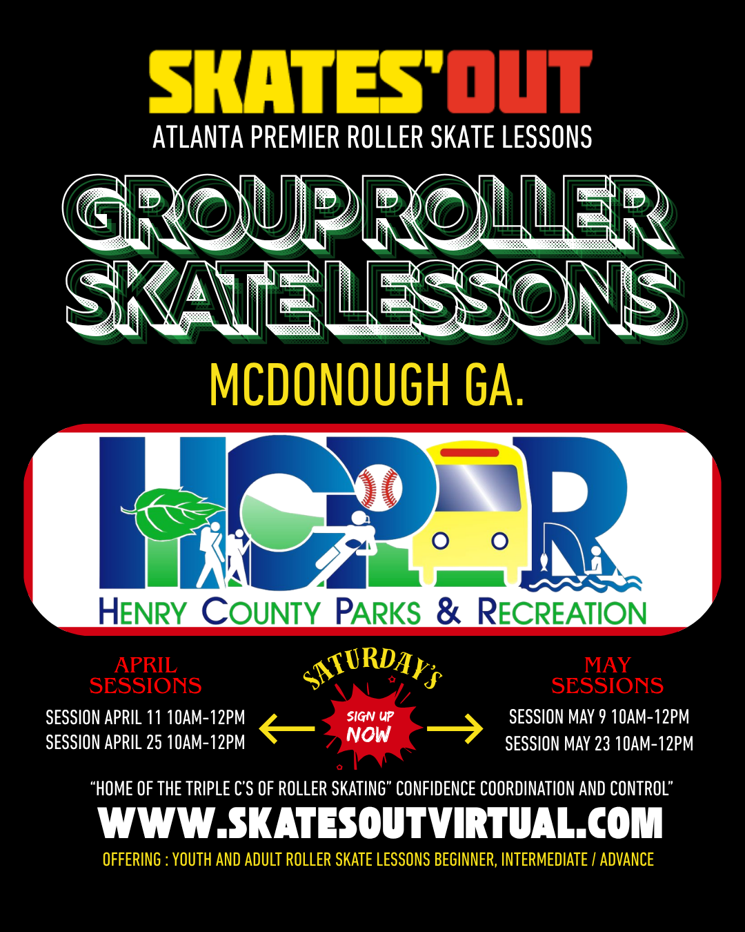 Book your Roller skate lesson Henry County Saturday May 23, 2026 while slots still available