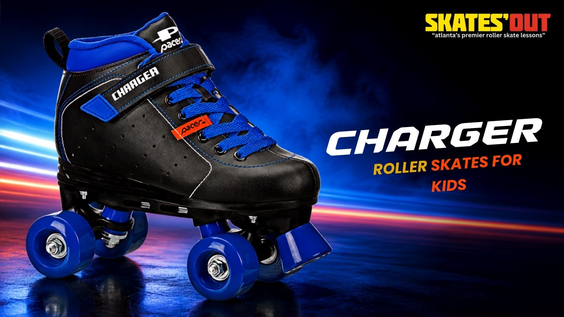 Roller Skates for Kids – Pacer Charger Black and Blue Quad Skates with High-Top Support and Secure Strap