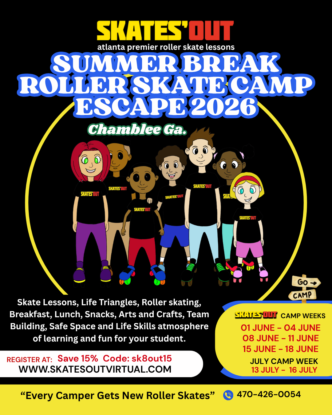 Skates Out Summer Break Roller Skate Camp Escape Free Roller Skates INCLUDED