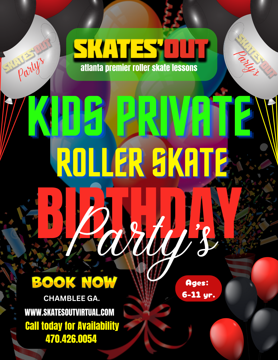 Atlanta kids private roller skate group lesson and roller skate birthday party package