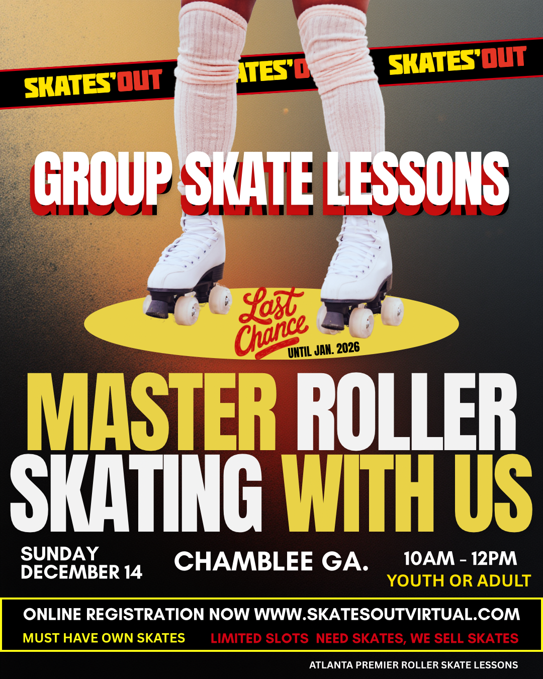 Group Youth and Adult Roller Skate Lesson LAST CLASS FOR THE YEAR 2025!!!!!!
